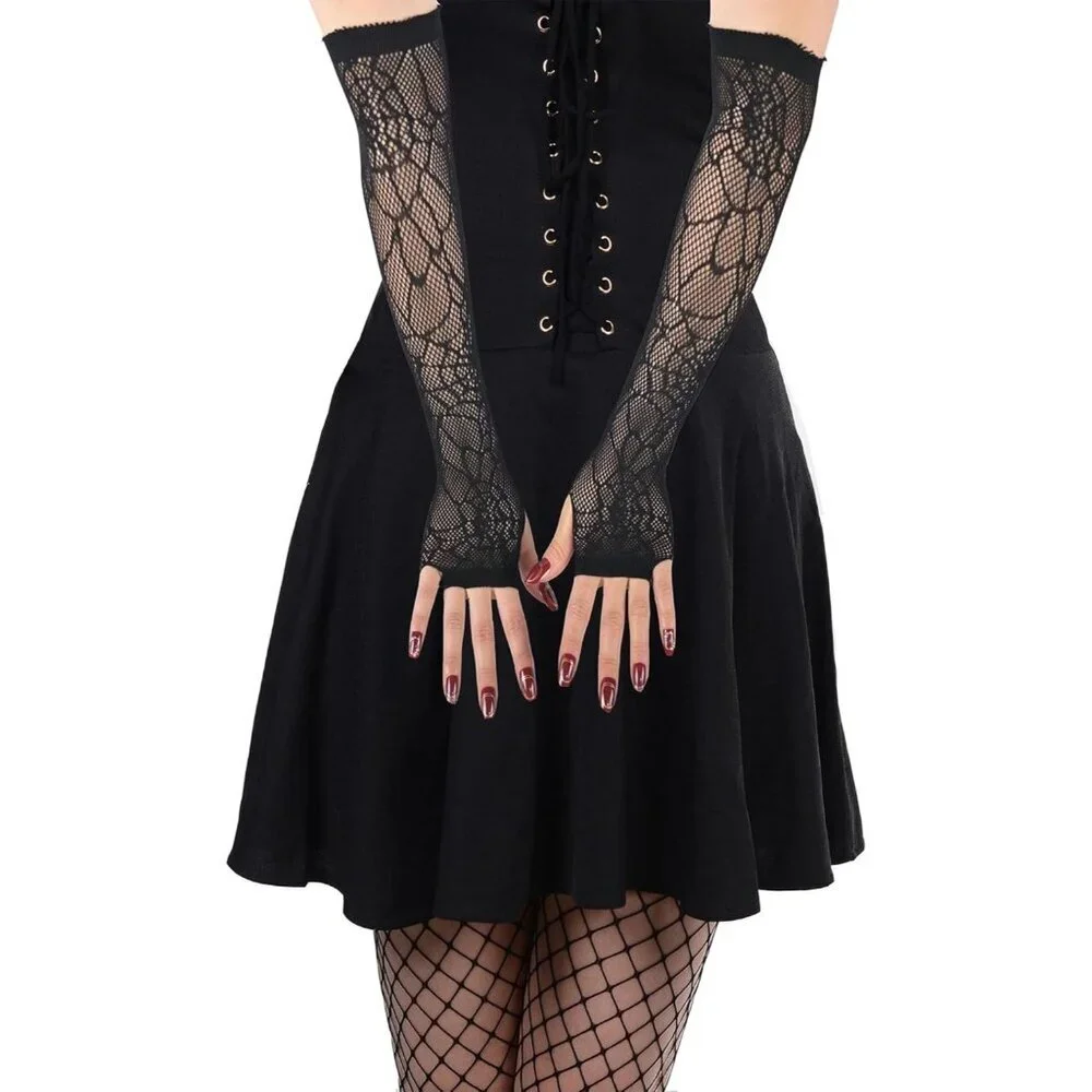 Women's Fishing Halloween Black 3 Net Gloves Fingerless Gothic Accessories